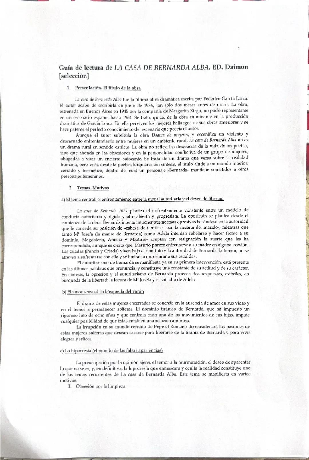 Resumen de la casa bernarda alba 2 bachillerato 