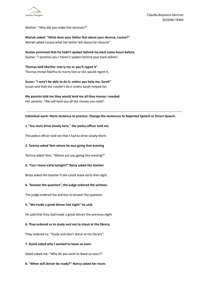 Institut Montgròs
8.- REPORTED SPEECH
http://insmontgros.cat/pluginfile.php/57262/mod_page/content/12/REPORTED%20SPEECH.pdf
1. Change the fo