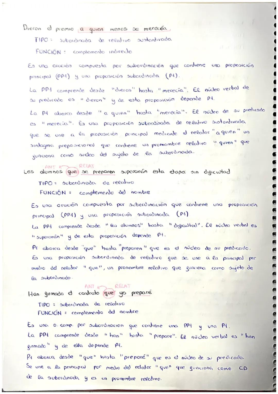 i l l l l l l
SUBORDINACIÓN
0. SUB
(= SN)
O. SUB DE RELATIVO
con función
-
SUSTANTIVA
- Nx
Siempre
CN (en
O. SOB DE RELATIVO
Nx con gunción
