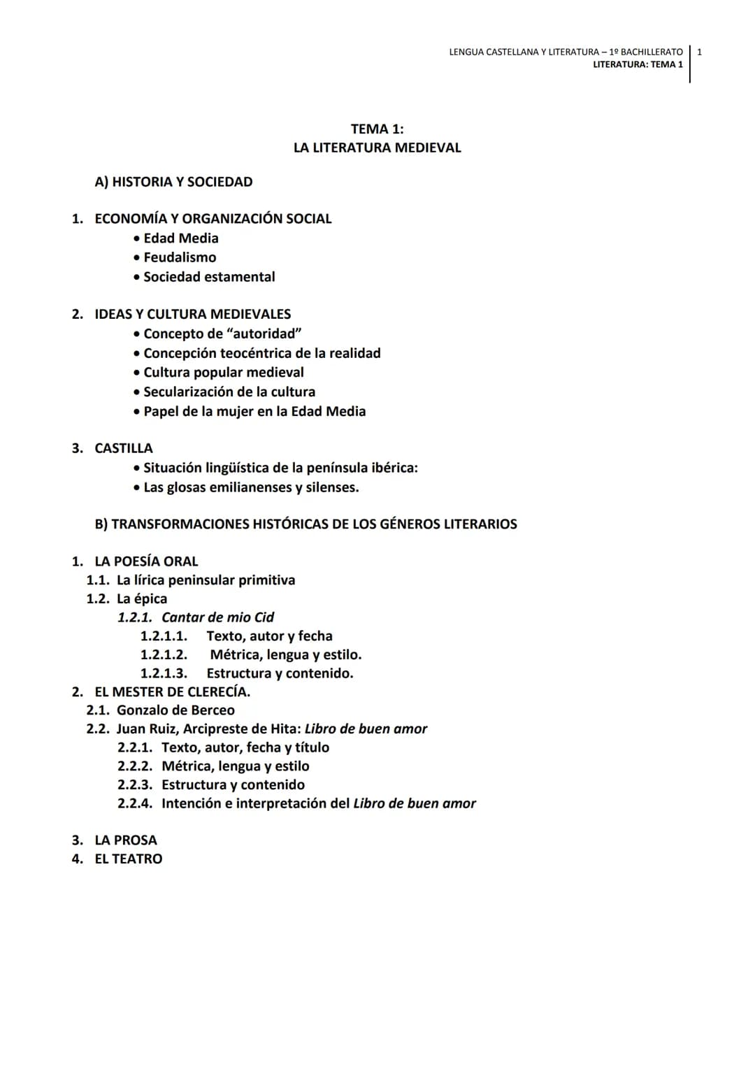 A) HISTORIA Y SOCIEDAD
1. ECONOMÍA Y ORGANIZACIÓN SOCIAL
• Edad Media
• Feudalismo
• Sociedad estamental
2. IDEAS Y CULTURA MEDIEVALES
• Con