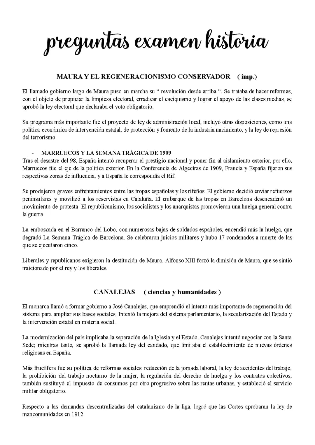 100 preguntas cortas de historia de España resueltas - Exámenes 2 Bachillerato
