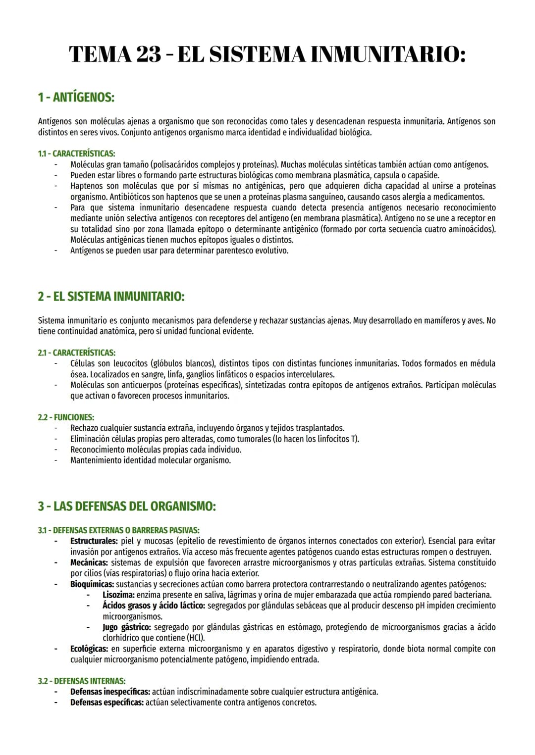 TEMA 23-EL SISTEMA INMUNITARIO:
1- ANTÍGENOS:
Antígenos son moléculas ajenas a organismo que son reconocidas como tales y desencadenan respu