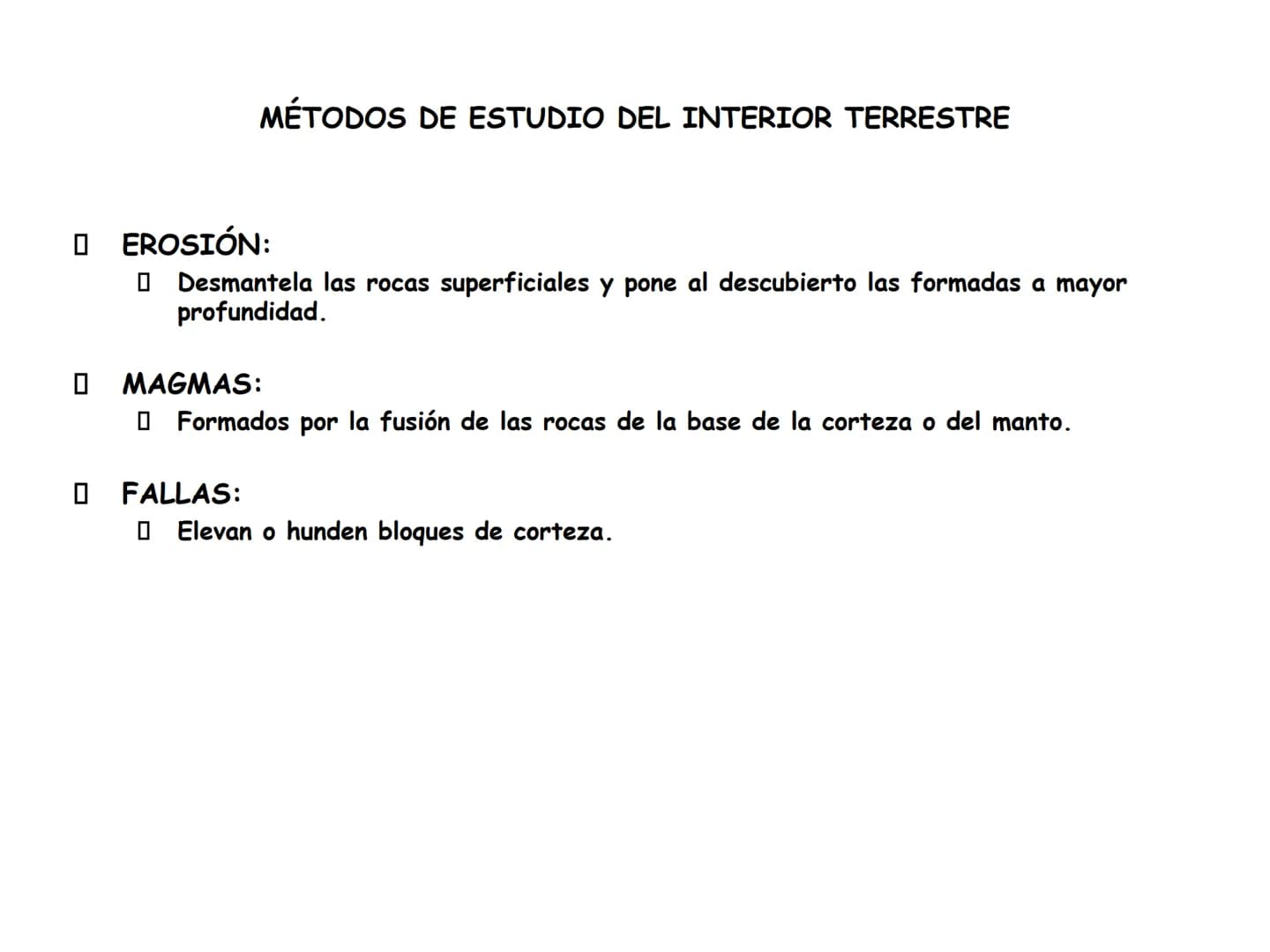 TEMA 1.-
ESTRUCTURA
INTERNA DE LA TIERRA MÉTODOS DE ESTUDIO DEL
INTERIOR DE LA TIERRA Métodos directos
Consisten en la observación directa d