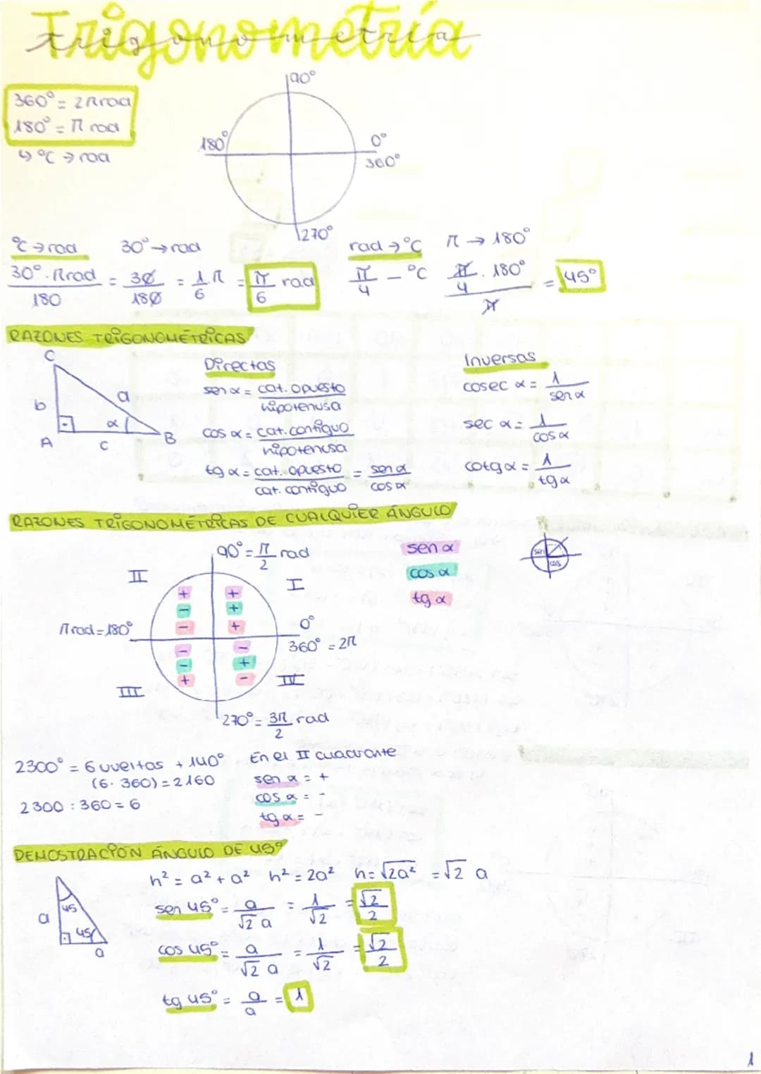 Trigonometría 1 bachillerato 