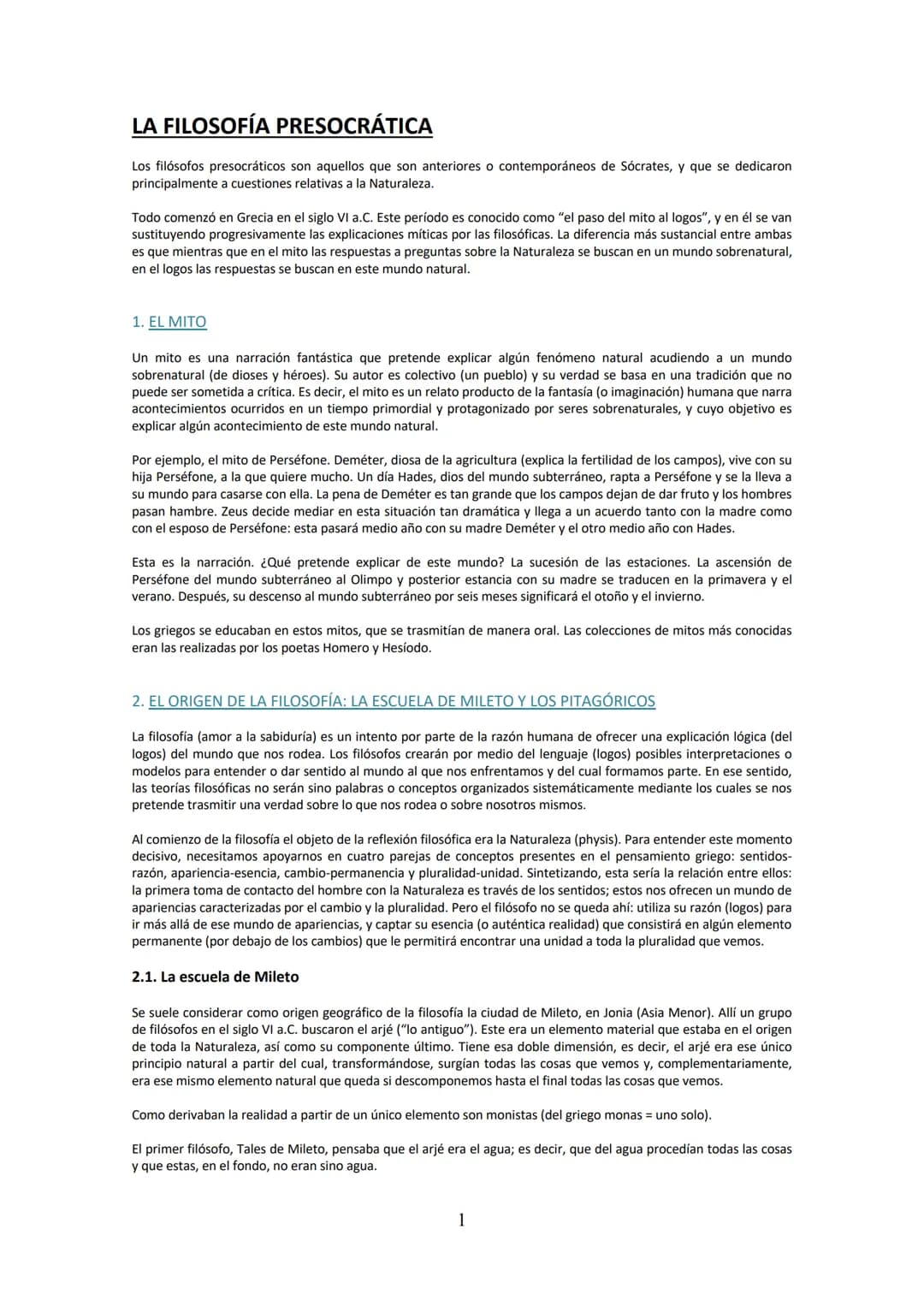 LA FILOSOFÍA PRESOCRÁTICA
Los filósofos presocráticos son aquellos que son anteriores o contemporáneos de Sócrates, y que se dedicaron
princ