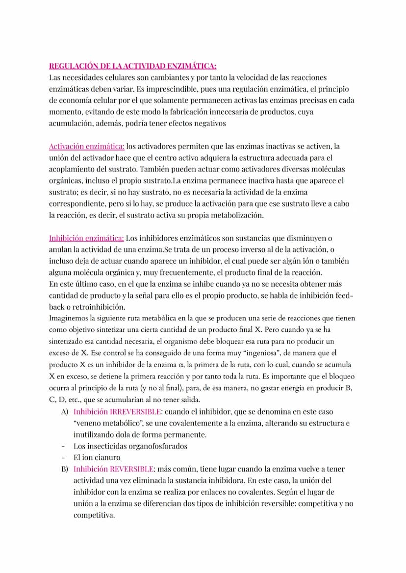 Proteínas catalizan las reacciones del metabolismo disminuyendo E activamente (energía
necesaria para que la reacción comience).
Enzimas:
Si