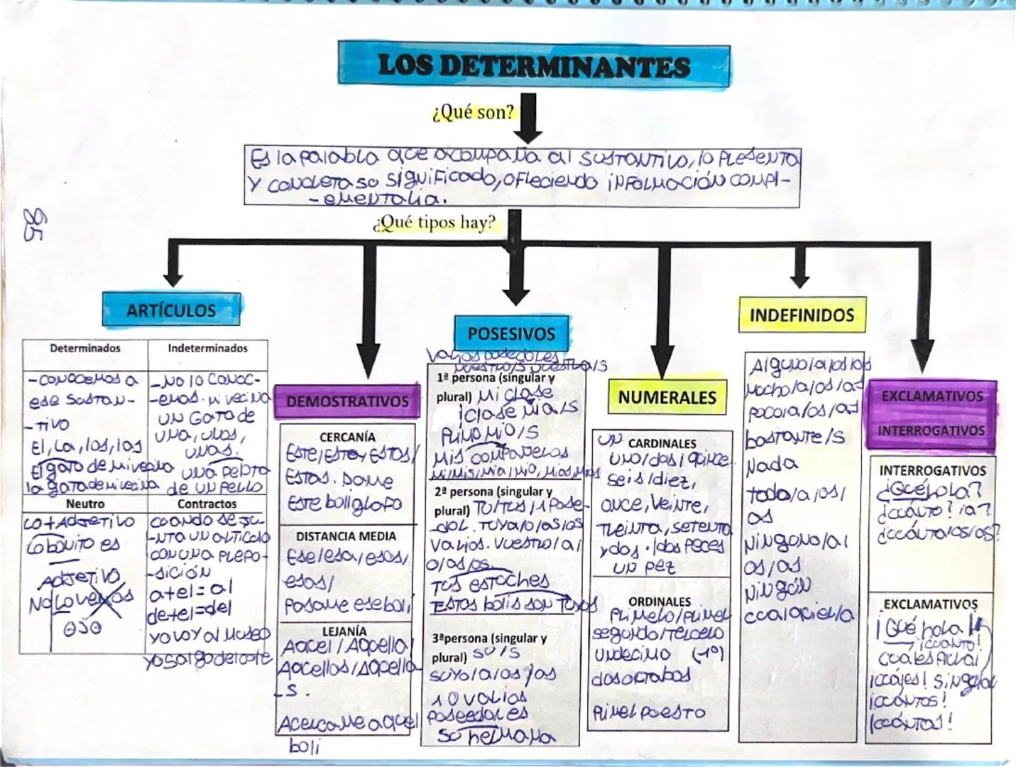 85
LOS DETERMINANTES
¿Qué son?
Es la palabla ace acompaÑa al sUSTONTIVO, 10 PLESENTO
Y CONCLeta so significado, ofleciendo información compl