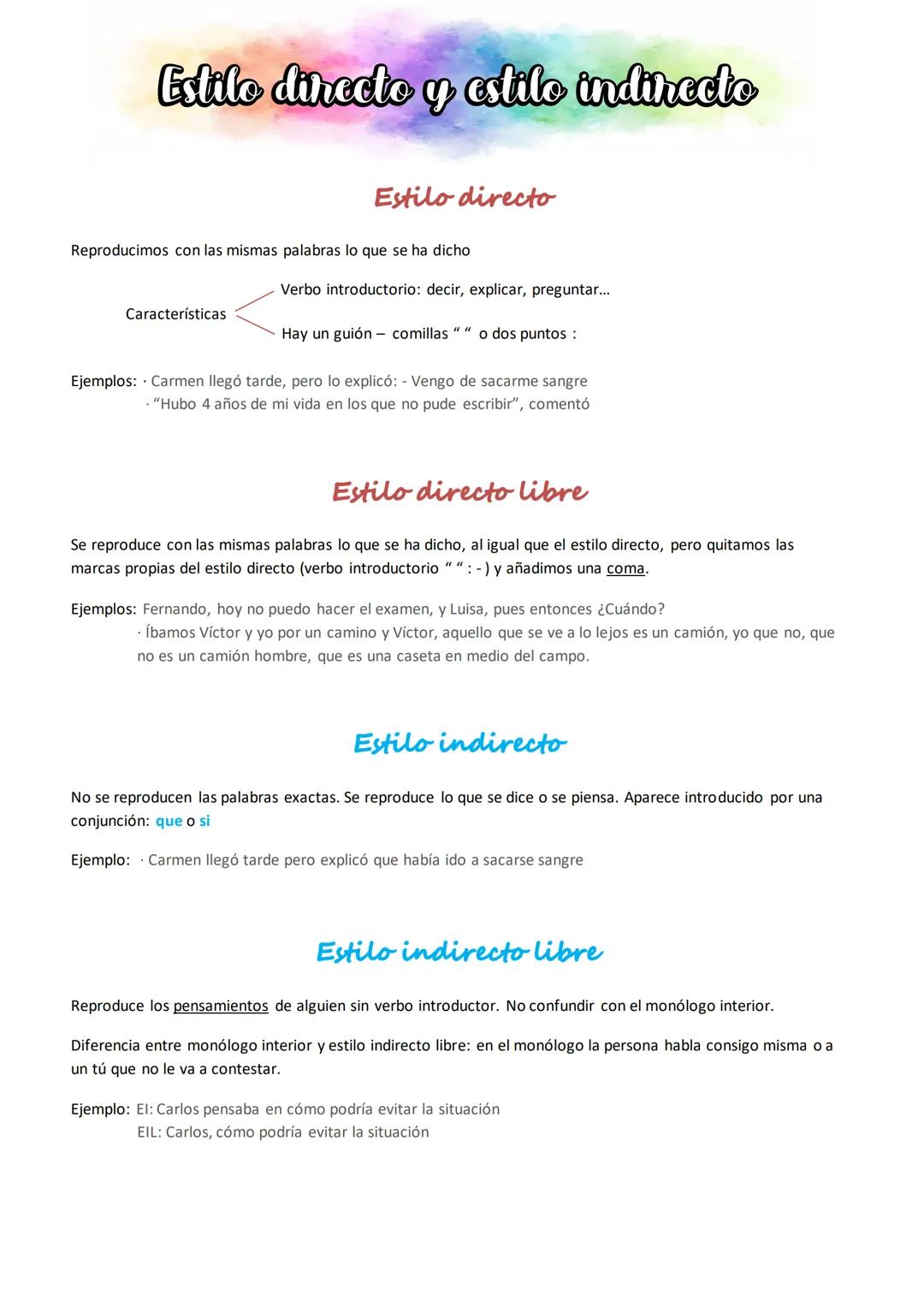 ESTILO DIRECTO E INDIRECTO LENGUA