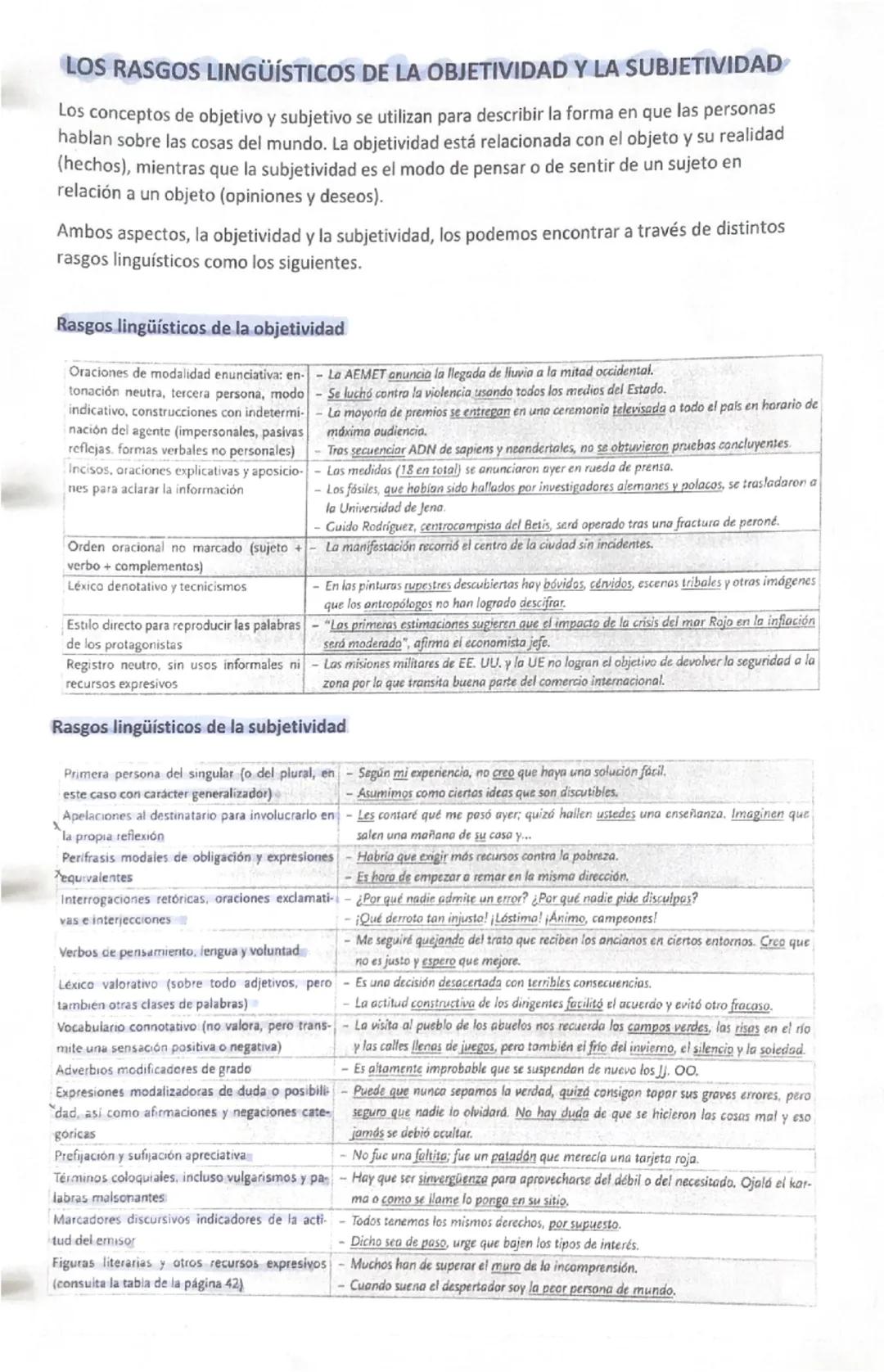LOS RASGOS LINGÜÍSTICOS DE LA OBJETIVIDAD Y LA SUBJETIVIDAD
Los conceptos de objetivo y subjetivo se utilizan para describir la forma en que