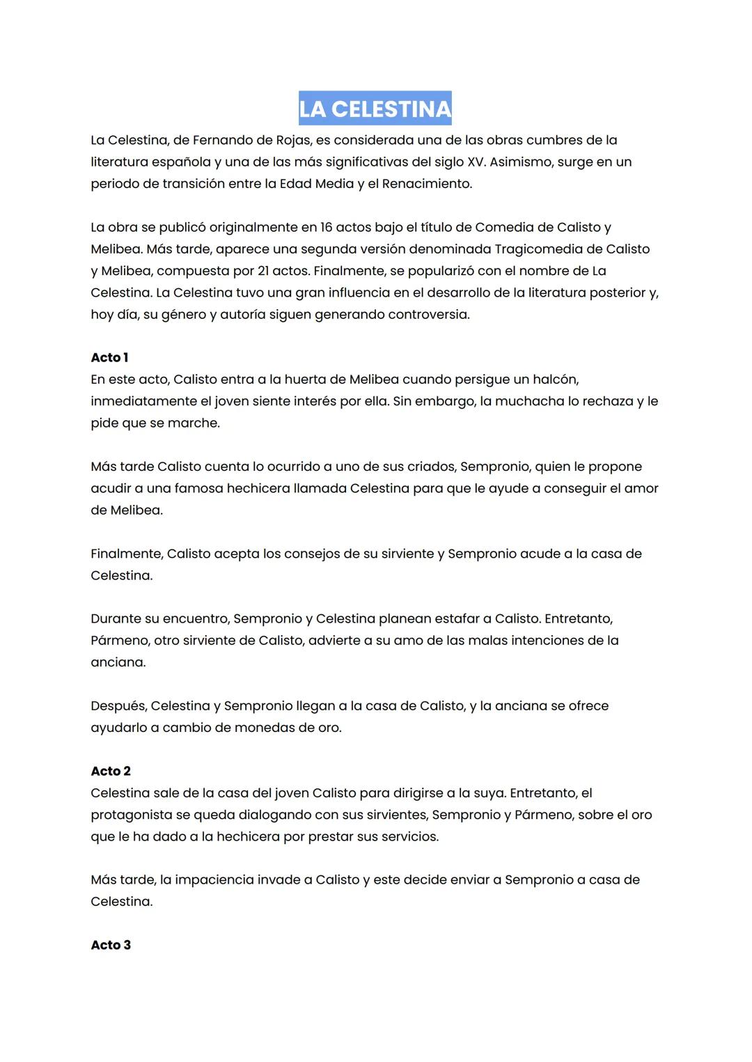# LA CELESTINA

La Celestina, de Fernando de Rojas, es considerada una de las obras cumbres de la
literatura española y una de las más signi
