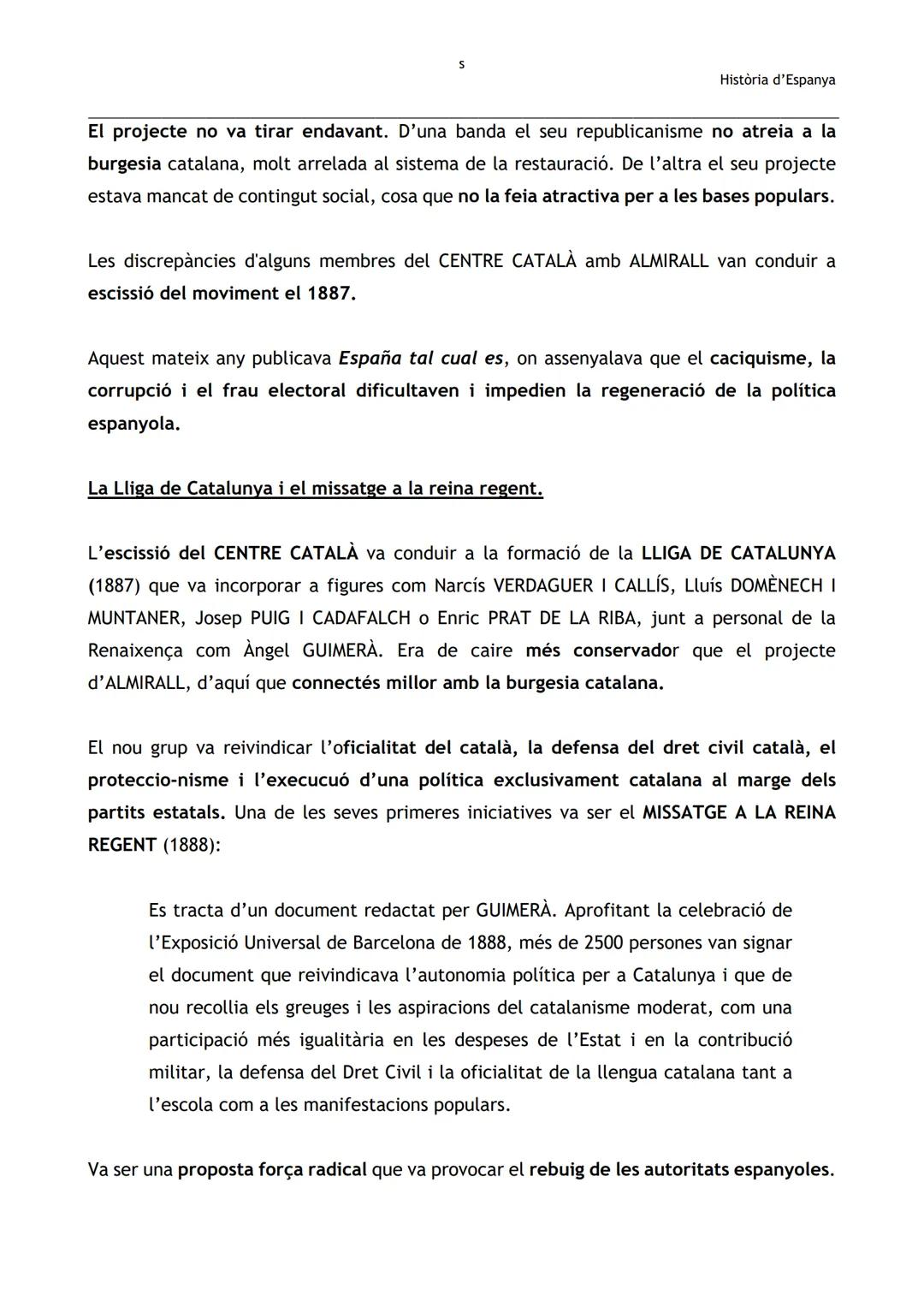 S
Història d'Espanya
BLOC 2. EL CATALANISME (1833-1931)
2.1. ORÍGENS I CONSOLIDACIÓ DEL CATALANISME (1833-1901)
2.1.1. ORÍGENS DEL CATALANIS
