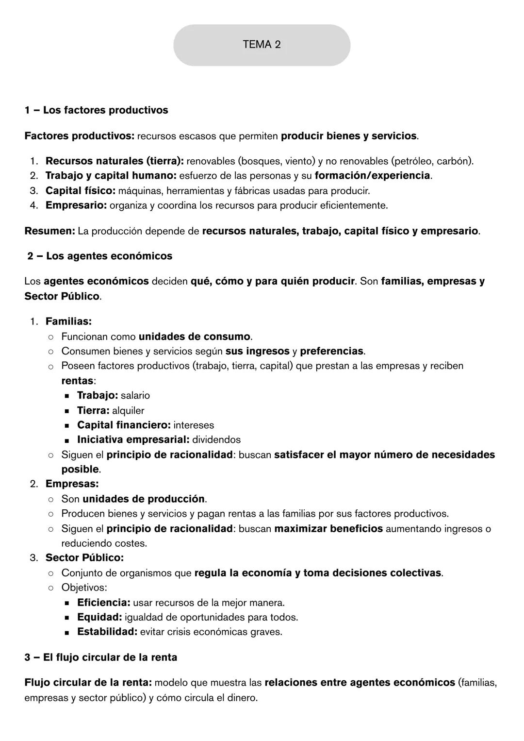 # ECONOMÍA
Tema 1 y 2

TEMA 1

1. ¿Qué es la economía?

Es la ciencia que estudia cómo administrar recursos escasos para satisfacer el mayor