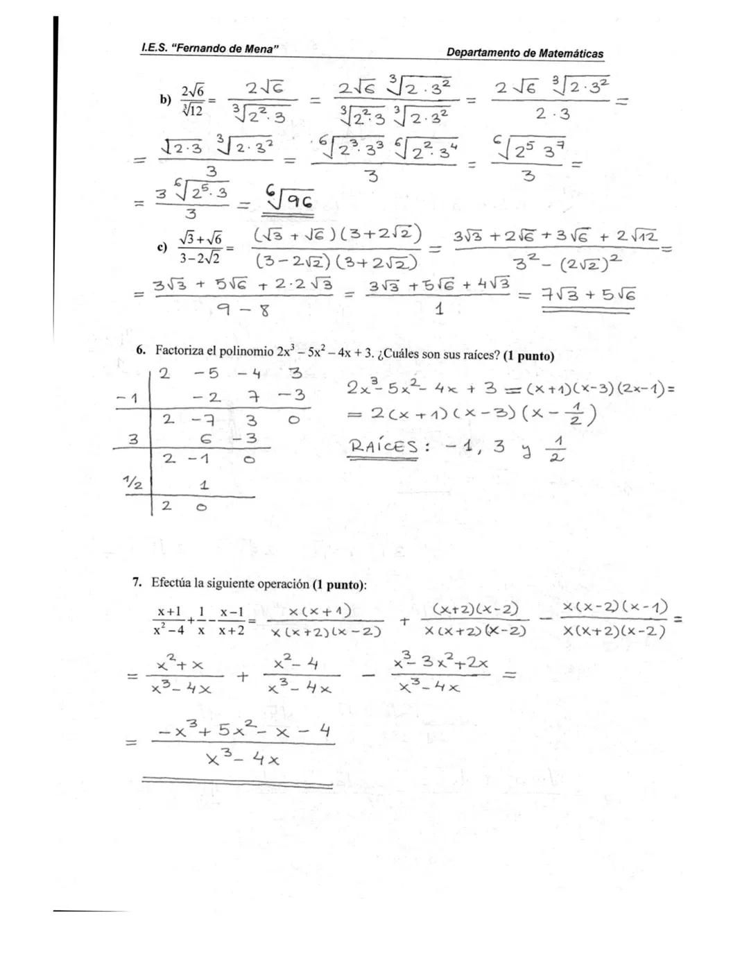 I.E.S. "Fernando de Mena"
Examen de Matemáticas I
Apellidos:
Nombre:
a)
11
1. Efectuar las siguientes operaciones con fracciones (1 punto; 0