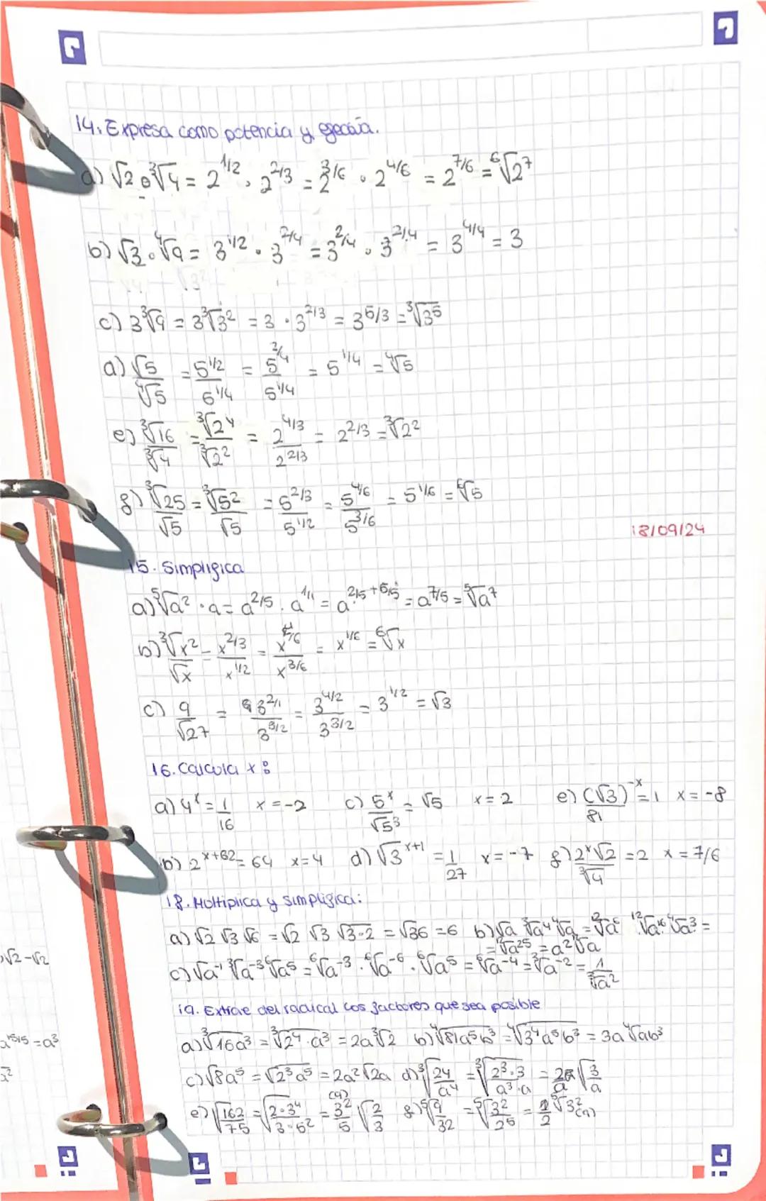 # TEMA 1 - POTENCIAS, RAÍCES Y COGARITHOS.

## I. - POTENCIAS Y RAÍCES
### 1.1 - DEFINICIÓN

$b^n = a$ $\sqrt[n]{a} = b$ Ejemplos: $5^3 = 12