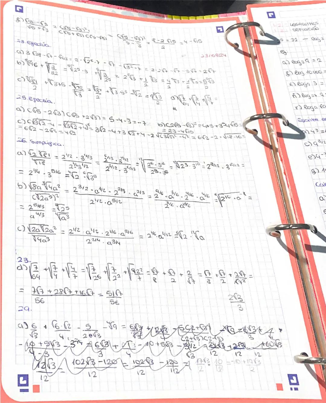 # TEMA 1 - POTENCIAS, RAÍCES Y COGARITHOS.

## I. - POTENCIAS Y RAÍCES
### 1.1 - DEFINICIÓN

$b^n = a$ $\sqrt[n]{a} = b$ Ejemplos: $5^3 = 12