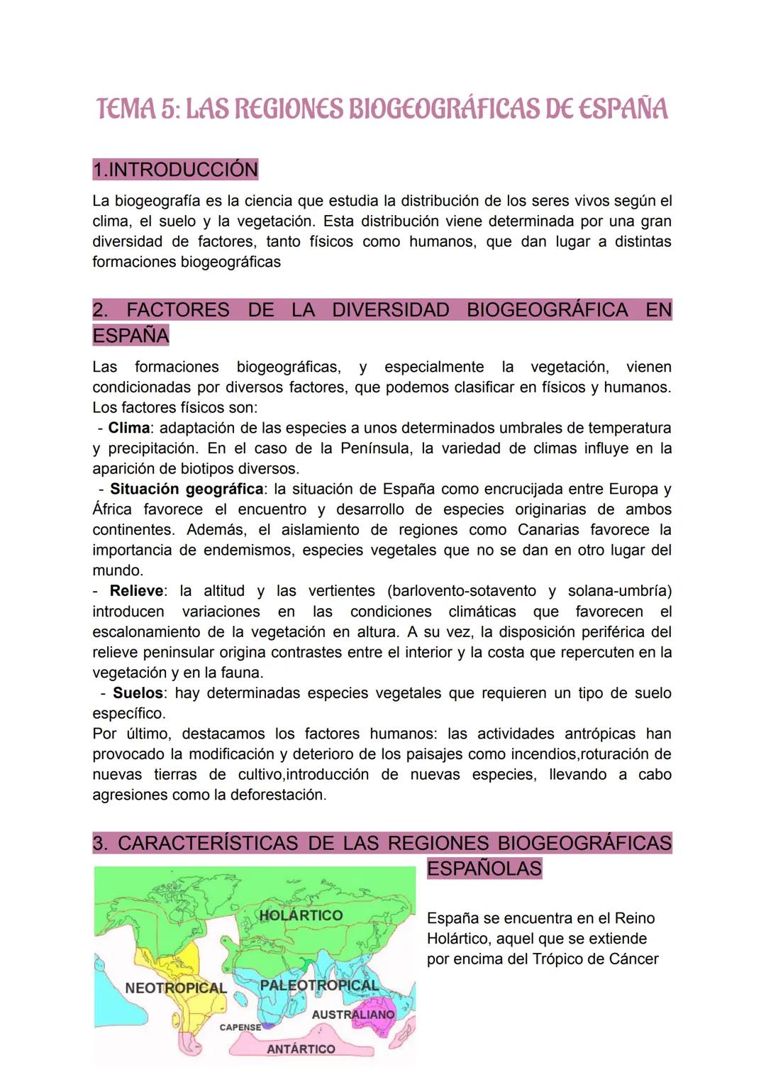 # TEMA 5: LAS REGIONES BIOGEOGRÁFICAS DE ESPAÑA

1.INTRODUCCIÓN

La biogeografía es la ciencia que estudia la distribución de los seres vivo