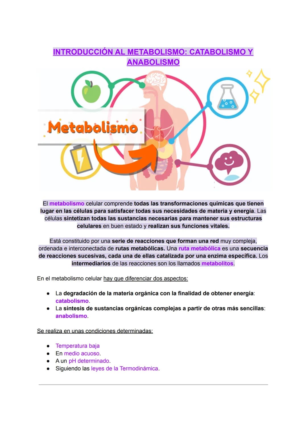 INTRODUCCIÓN AL METABOLISMO: CATABOLISMO Y
ANABOLISMO
Metabolismo
C
El metabolismo celular comprende todas las transformaciones químicas que