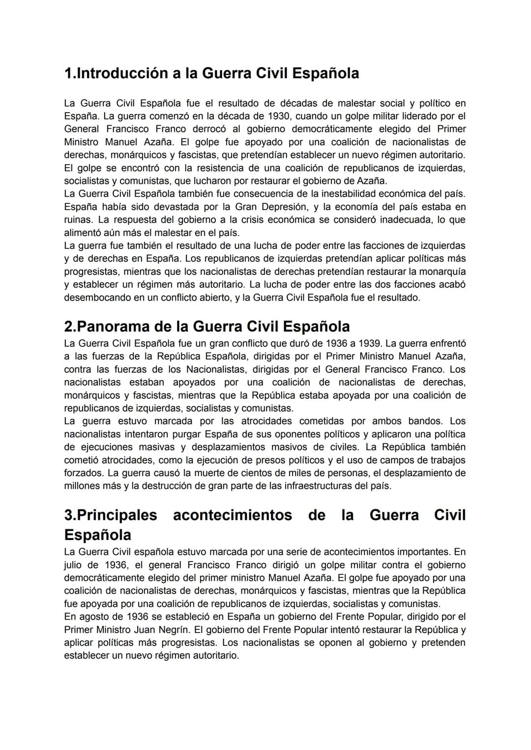 1.Introducción a la Guerra Civil Española
La Guerra Civil Española fue el resultado de décadas de malestar social y político en
España. La g