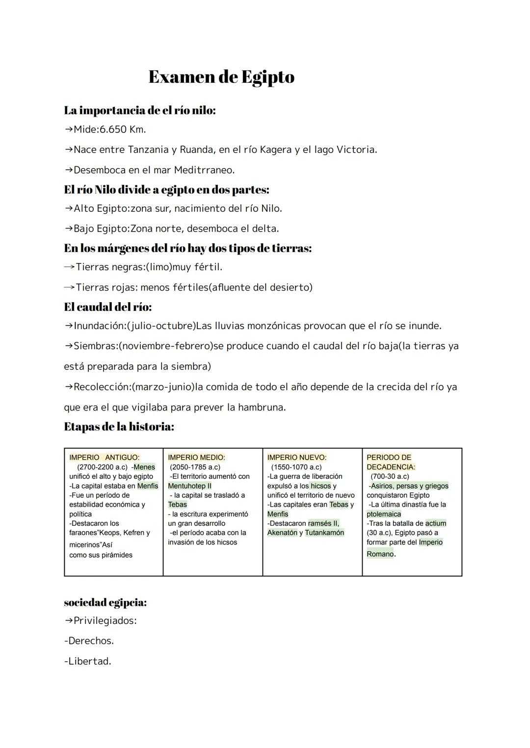 La importancia de el río nilo:
Examen de Egipto
→Mide:6.650 Km.
→ Nace entre Tanzania y Ruanda, en el río Kagera y el lago Victoria.
→Desemb