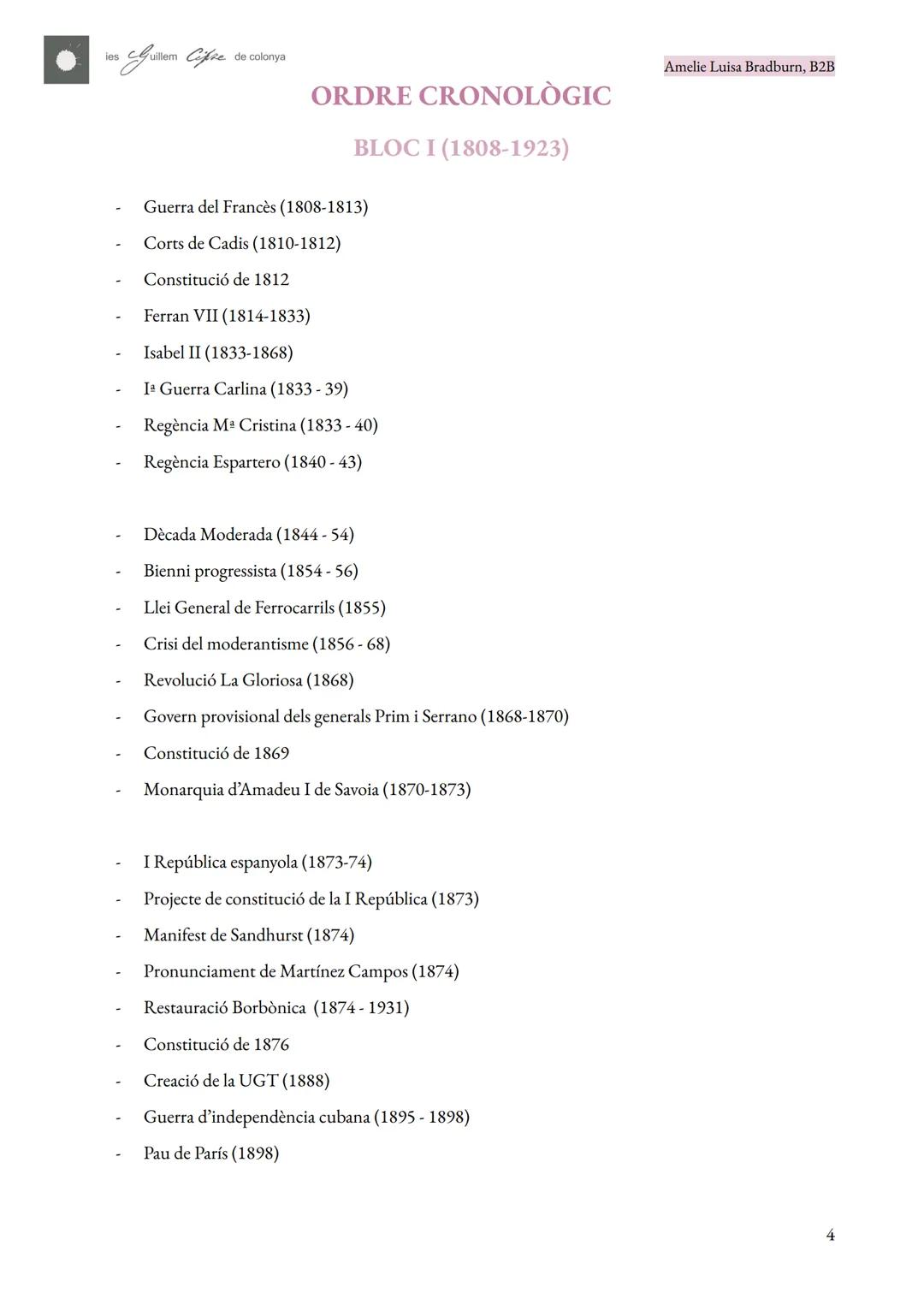 APUNTS SEGON DE BATXILLERAT
HISTÒRIA D'ESPANYA
CURS 24-25
AUTORIA: Amelie Luisa Bradburn.
NIVELL ACADÈMIC: 2n de batxillerat, B.
TUTORIA: Al