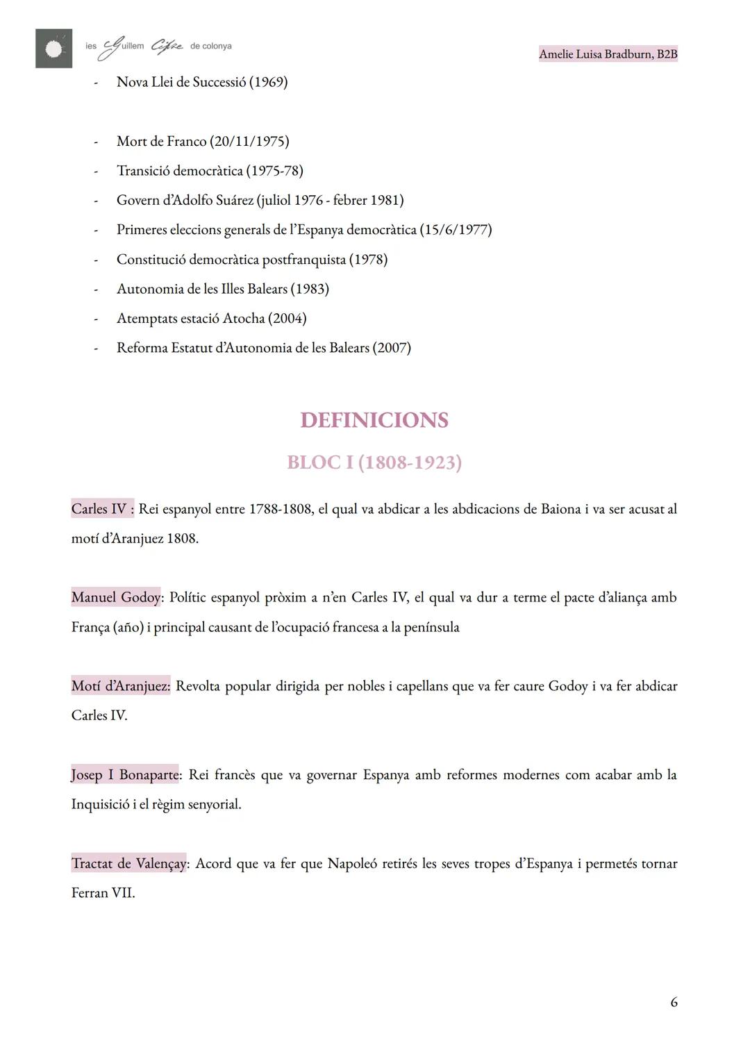 APUNTS SEGON DE BATXILLERAT
HISTÒRIA D'ESPANYA
CURS 24-25
AUTORIA: Amelie Luisa Bradburn.
NIVELL ACADÈMIC: 2n de batxillerat, B.
TUTORIA: Al