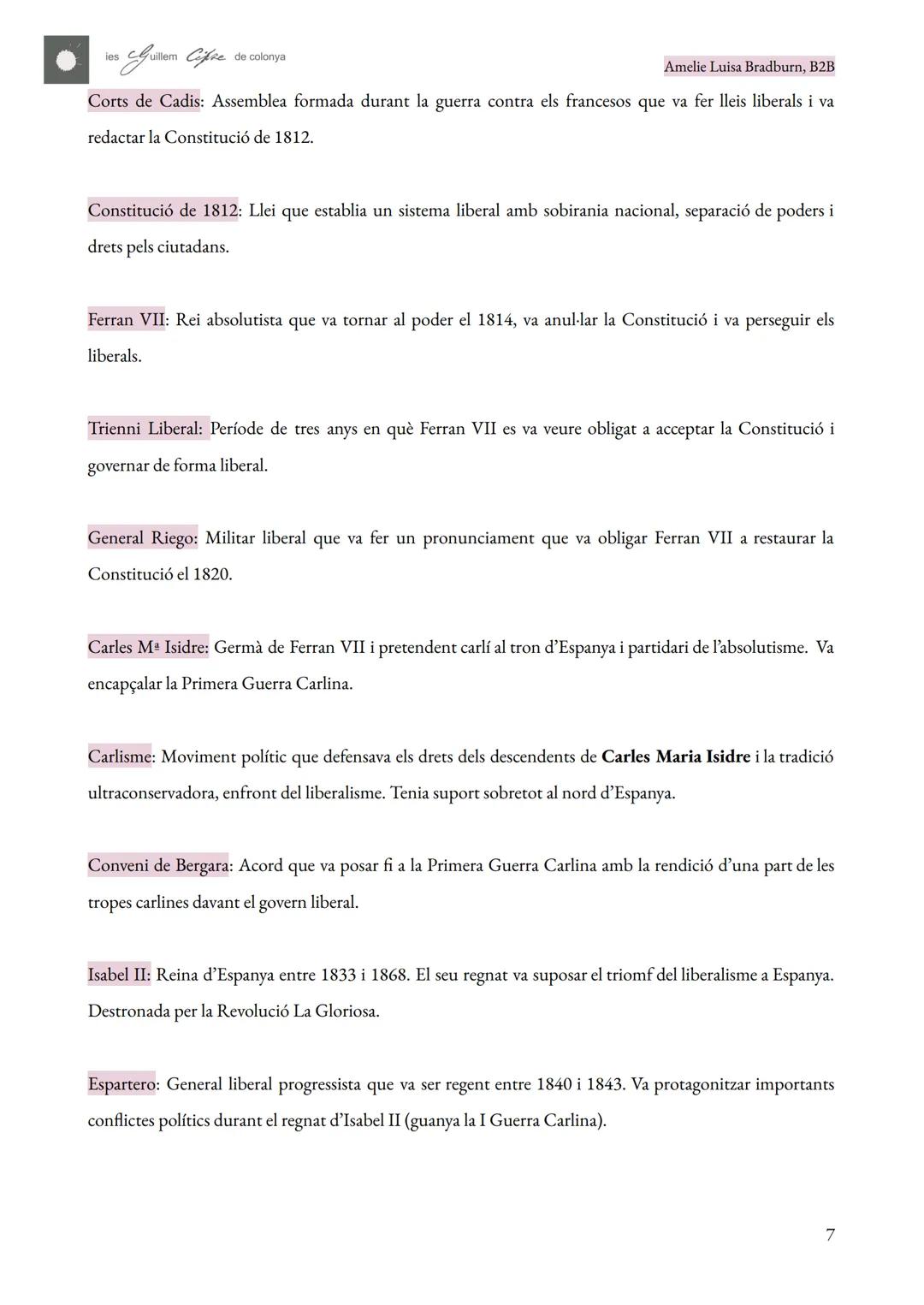 APUNTS SEGON DE BATXILLERAT
HISTÒRIA D'ESPANYA
CURS 24-25
AUTORIA: Amelie Luisa Bradburn.
NIVELL ACADÈMIC: 2n de batxillerat, B.
TUTORIA: Al