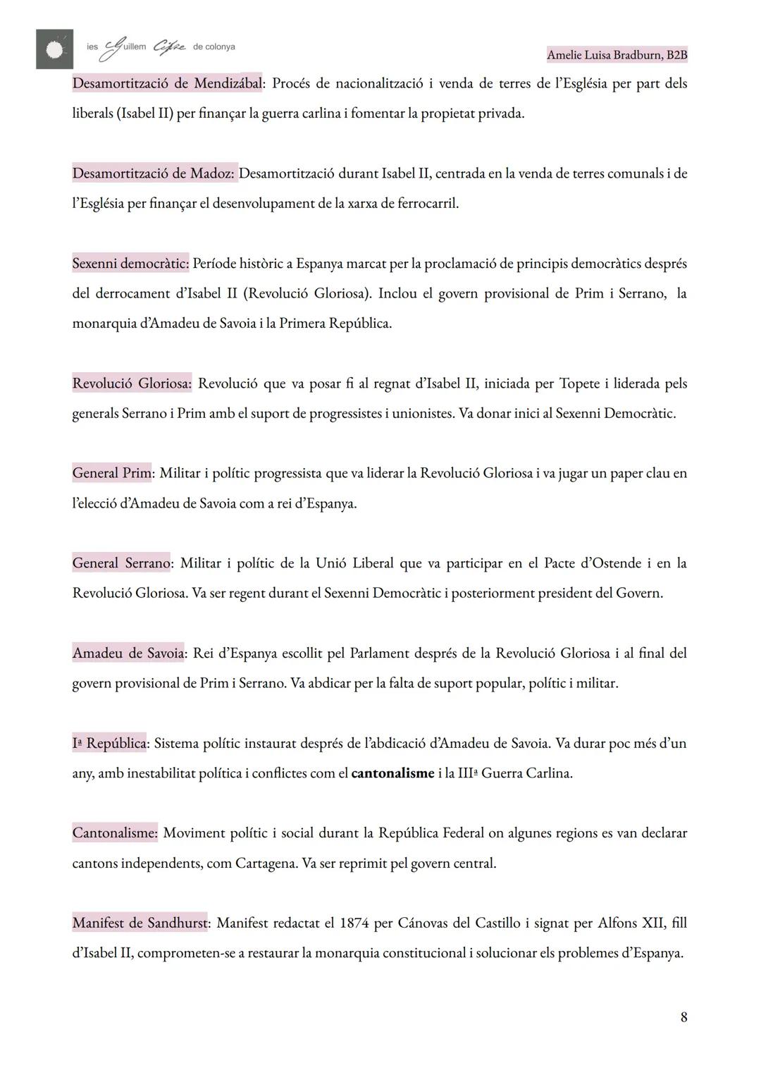 APUNTS SEGON DE BATXILLERAT
HISTÒRIA D'ESPANYA
CURS 24-25
AUTORIA: Amelie Luisa Bradburn.
NIVELL ACADÈMIC: 2n de batxillerat, B.
TUTORIA: Al