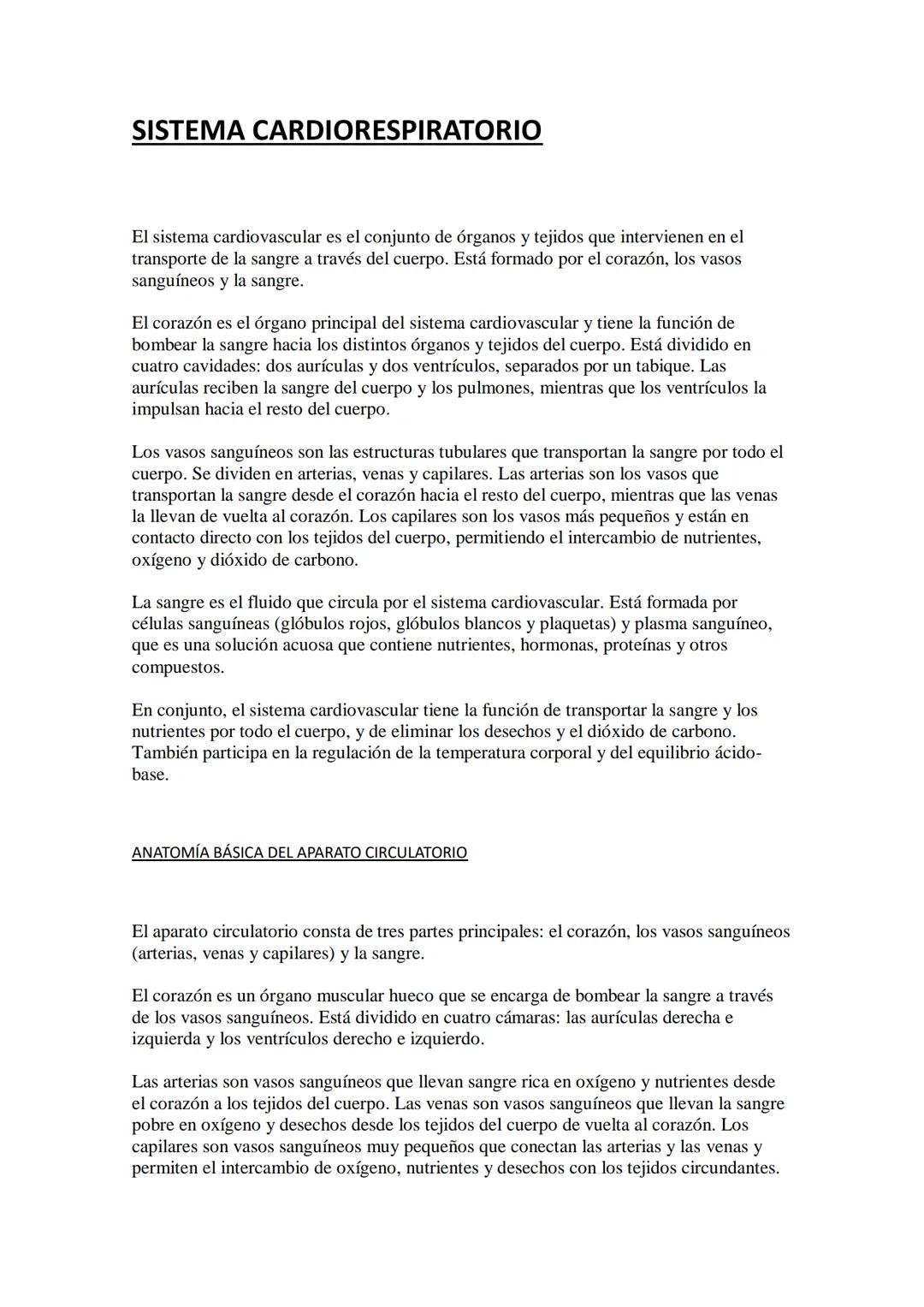 # SISTEMA CARDIORESPIRATORIO

El sistema cardiovascular es el conjunto de órganos y tejidos que intervienen en el
transporte de la sangre a 