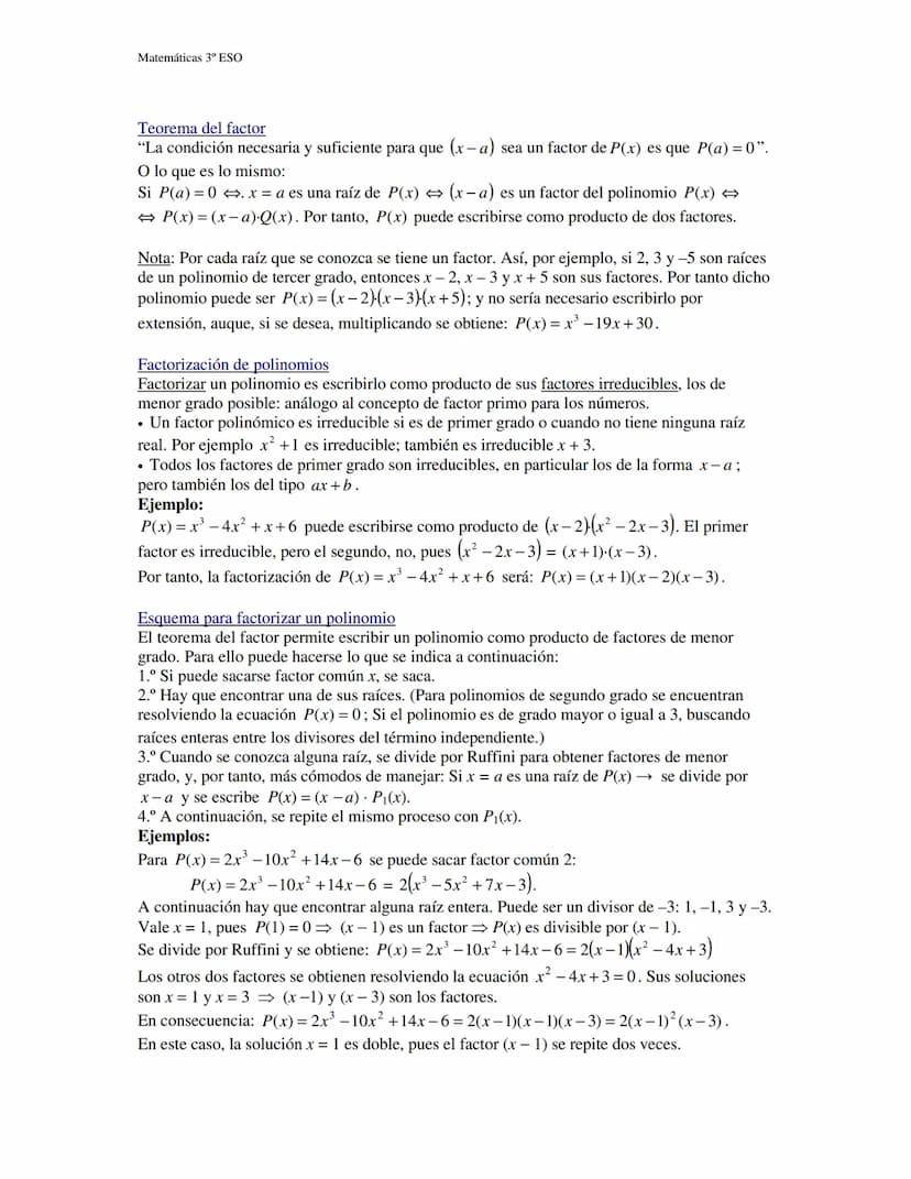 Matemáticas 3º ESO
Polinomios
Un polinomio es la suma de varios monomios. Si la suma es de dos monomios se le
puede llamar binomio; si es su