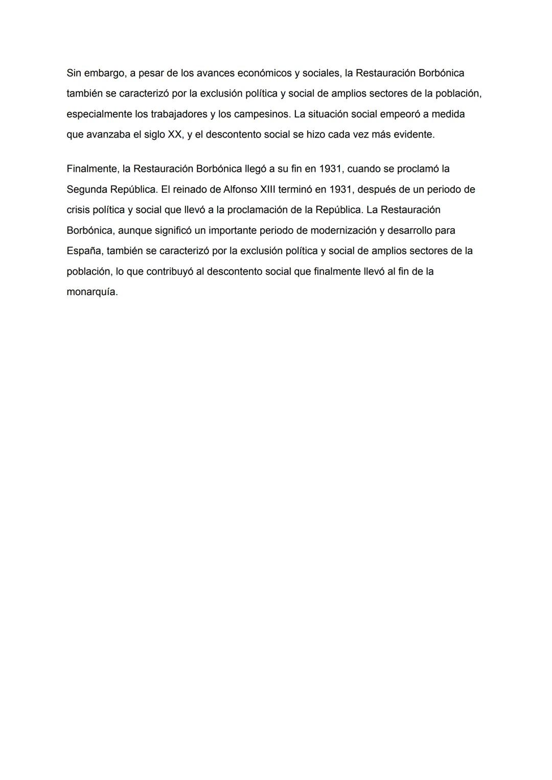 La Restauración Borbónica fue un periodo de la historia de España que comenzó en 1874 y
se extendió hasta 1931. Este periodo se caracterizó 