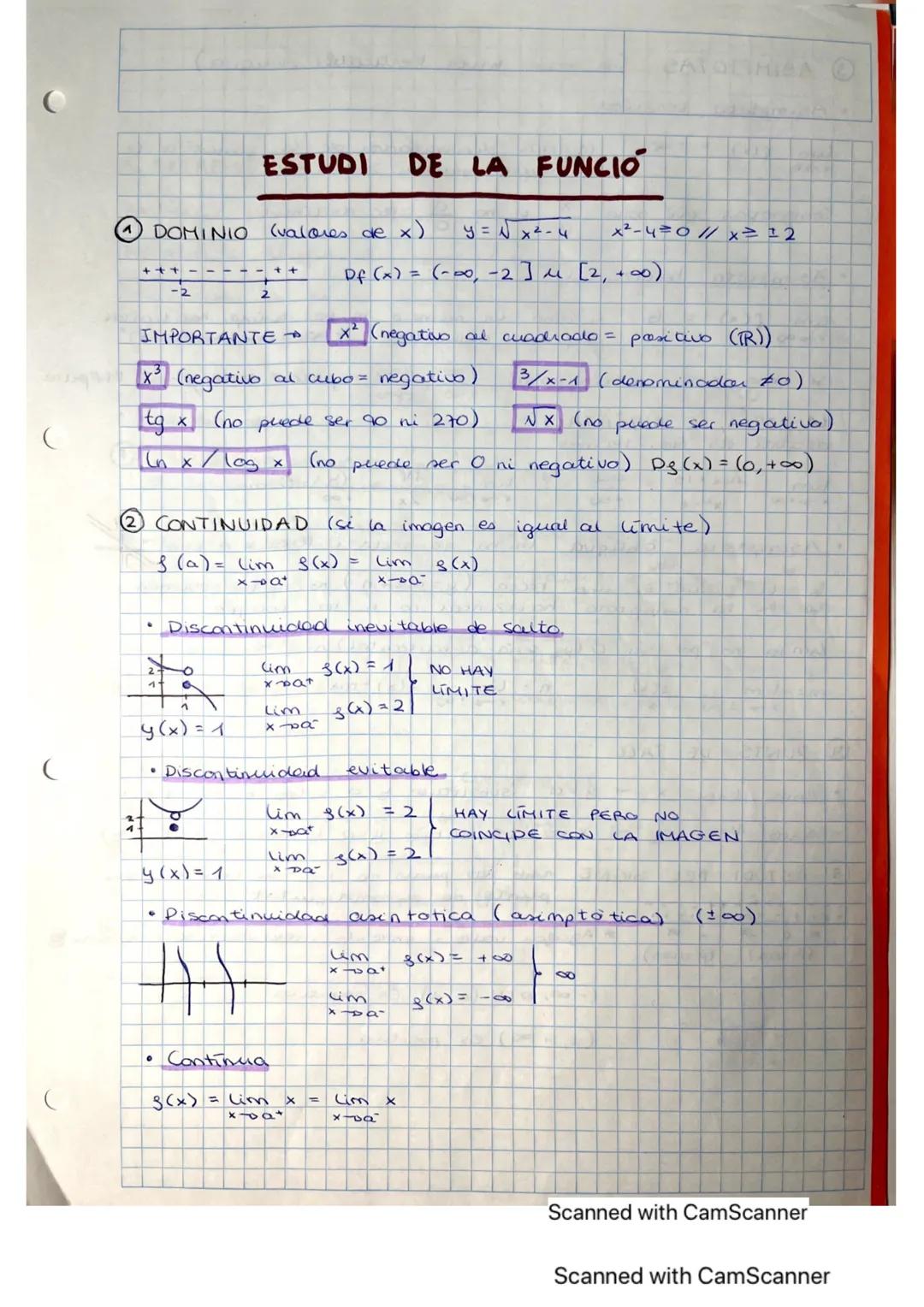 # ESTUDI DE LA FUNCIÓ

DOMINIO (valores de x) y = $\sqrt{x²-4}$ $x²-4=0$ // x=12

+++

-2

++

2

+++

Df (x) = (-00, -2] [2,+00)

IMPORTANT