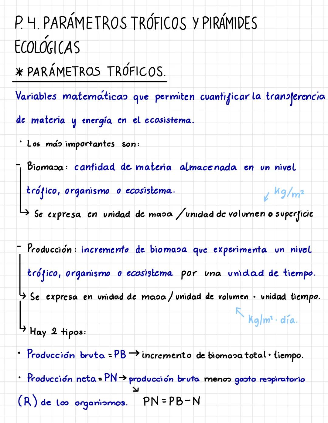 P.4. PARÁMETROS TRÓFICOS Y PIRÁMIDES
ECOLÓGICAS
*PARÁMETROS TRÓFICOS.
Variables matemáticas que permiten cuantificar la transferencia
de mat