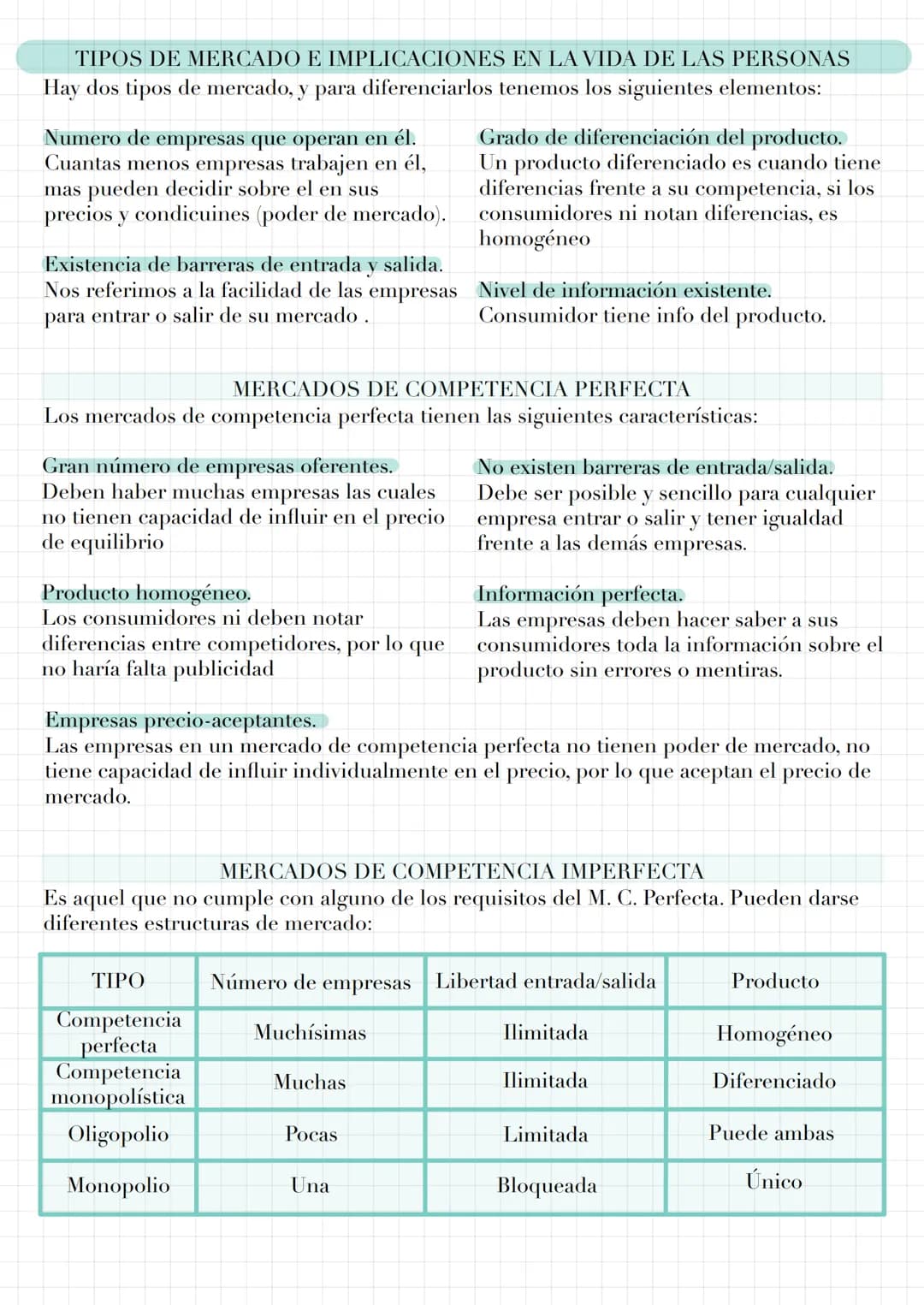 TIPOS DE MERCADO E IMPLICACIONES EN LA VIDA DE LAS PERSONAS
Hay dos tipos de mercado, y para diferenciarlos tenemos los siguientes elementos