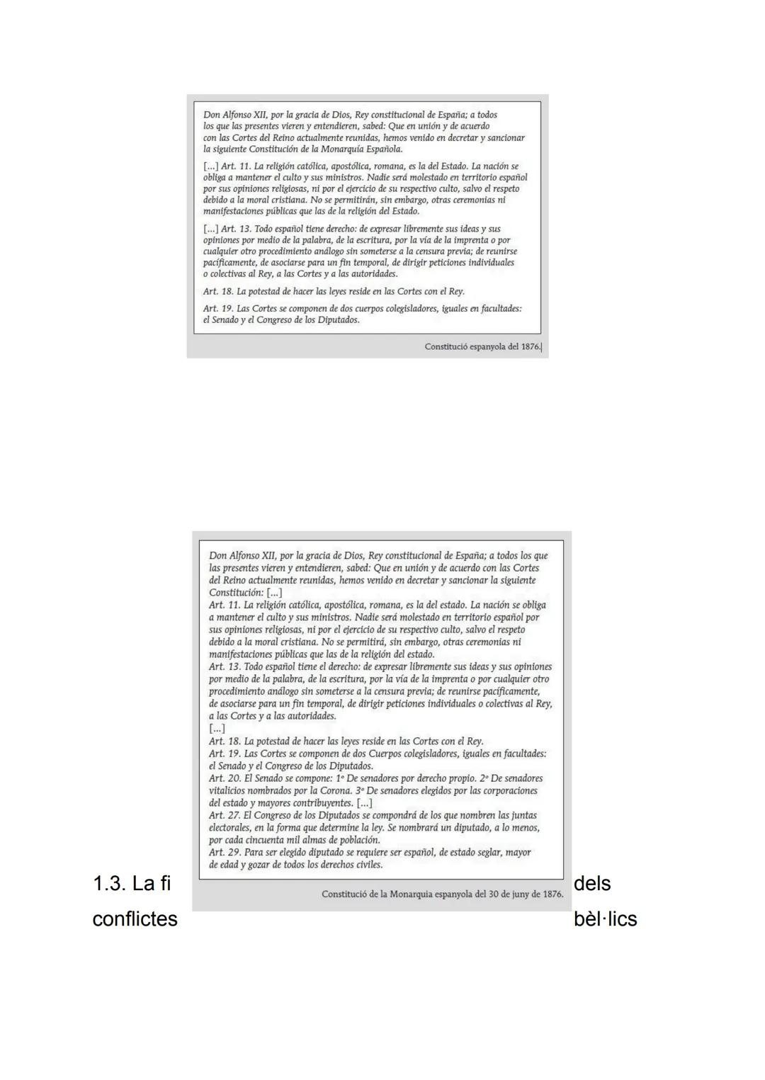 La Restauració borbònica (1875-1902)
1. Les claus d'un nou sistema polític
1874 El futur Alfons XII fa públic des de l'exili el Manifest de 