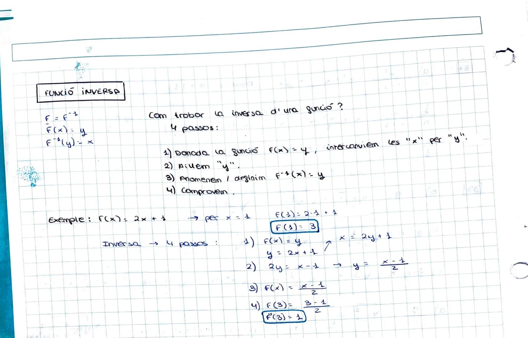 # 5 LES FUNCIONS

CONCEPTE DE FUNCIÓ

una sunció es una correspondència, a cada valor del primer conjunt i correspon in
valor del segon conj