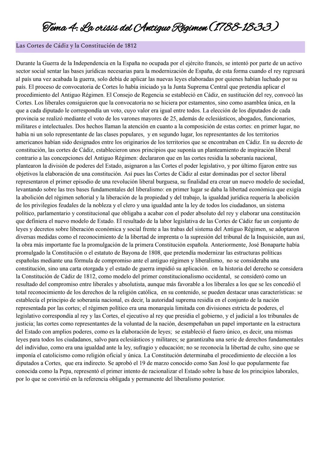 # Tema 4: La crisis del Antiguo Régimen (1788-1833)

Las Cortes de Cádiz y la Constitución de 1812

Durante la Guerra de la Independencia en
