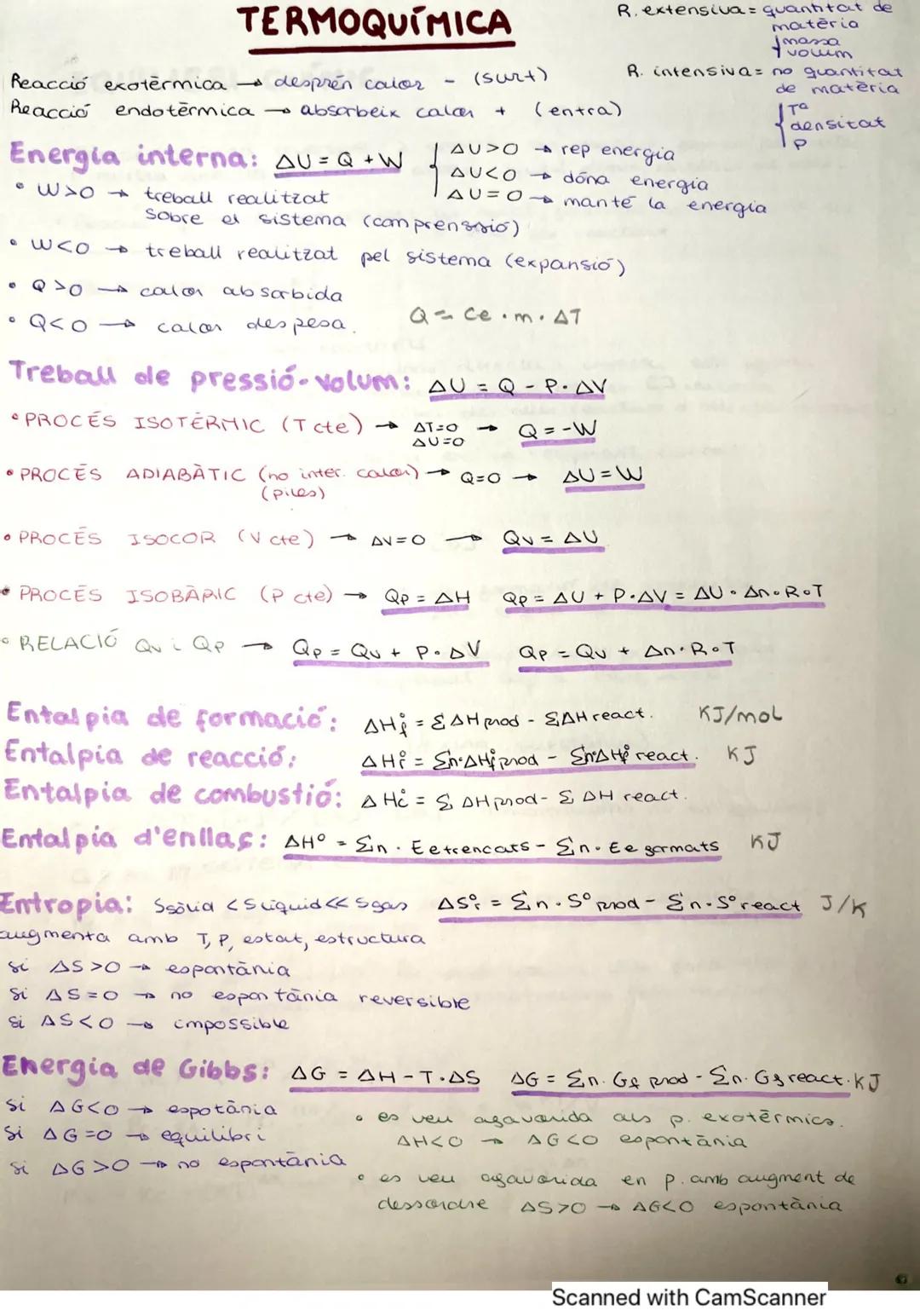 TERMOQUÍMICA
Reacció exotèrmica - desprèn calor
endotermica - absorbeix calor
Reacció
(entra)
Energia interna: AU=Q+W / AU>O rep energia
• W
