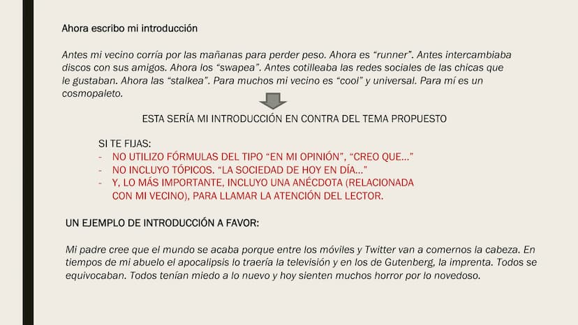 ELABORAR TEXTO
ARGUMENTATIVO
EVAU 2020 Pregunta 3 del examen: Exprese su opinión razonada acerca de... y/o razone...
ESTRUCTURA
Espacio: apr