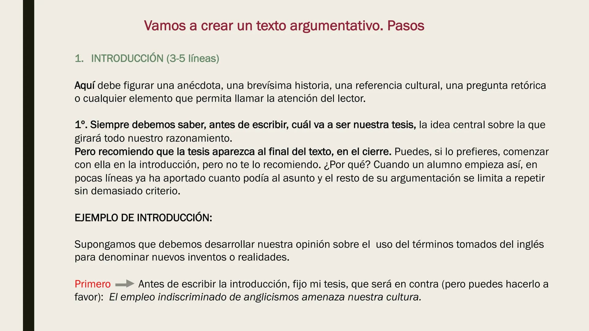 ELABORAR TEXTO
ARGUMENTATIVO
EVAU 2020 Pregunta 3 del examen: Exprese su opinión razonada acerca de... y/o razone...
ESTRUCTURA
Espacio: apr
