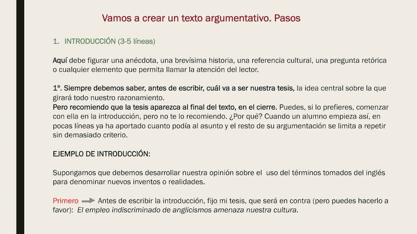 ELABORAR TEXTO
ARGUMENTATIVO
EVAU 2020 Pregunta 3 del examen: Exprese su opinión razonada acerca de... y/o razone...
ESTRUCTURA
Espacio: apr