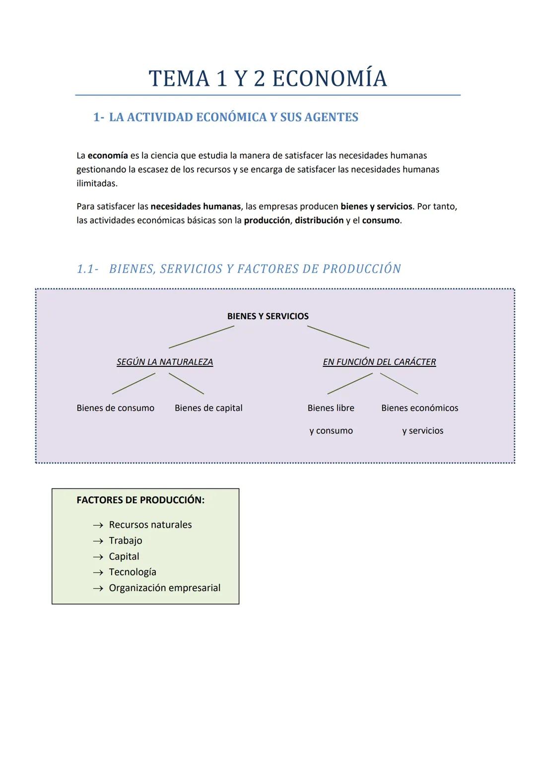 # TEMA 1 Y 2 ECONOMÍA

1- LA ACTIVIDAD ECONÓMICA Y SUS AGENTES

La economía es la ciencia que estudia la manera de satisfacer las necesidade