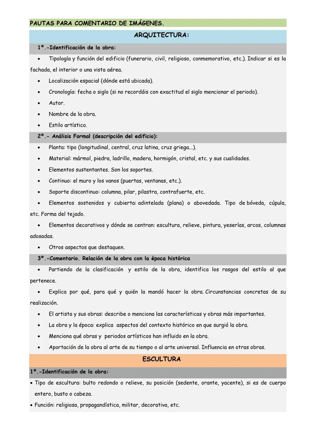 PAUTAS PARA COMENTARIO DE IMÁGENES.
1°.-Identificación de la obra:
Tipología y función del edificio (funerario, civil, religioso, conmemorat