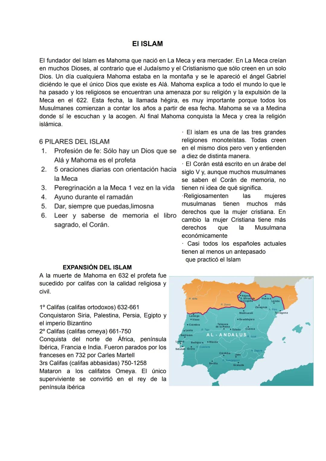 EI ISLAM
El fundador del Islam es Mahoma que nació en La Meca y era mercader. En La Meca creían
en muchos Dioses, al contrario que el Judaís