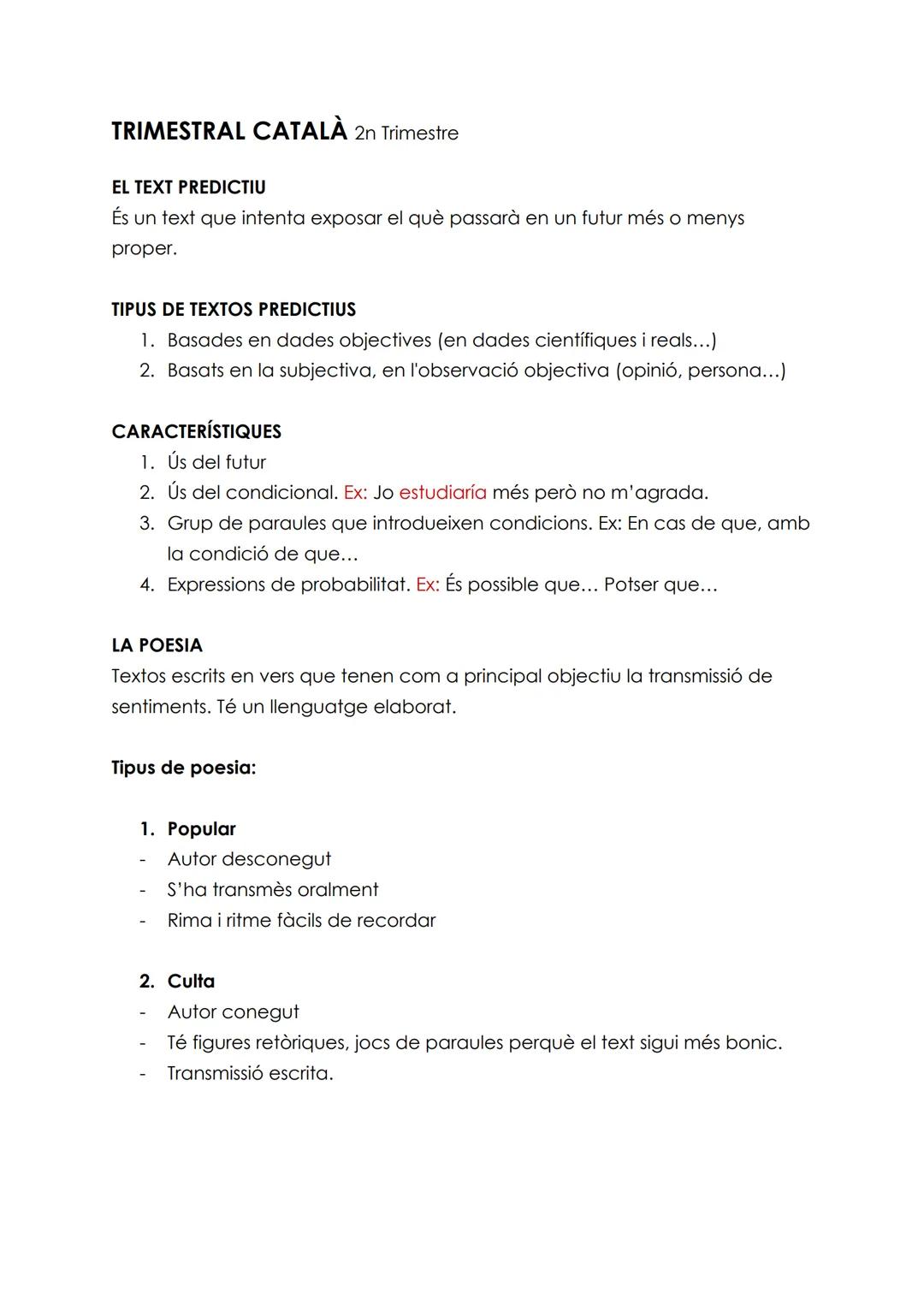TRIMESTRAL CATALÀ 2n Trimestre
EL TEXT PREDICTIU
És un text que intenta exposar el què passarà en un futur més o menys
proper.
TIPUS DE TEXT