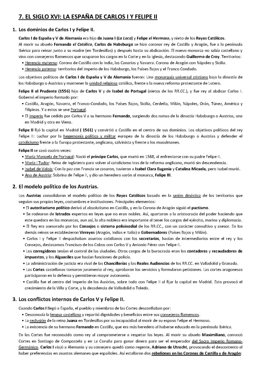 Tema El siglo XVI. La España de Carlos V y Felipe II