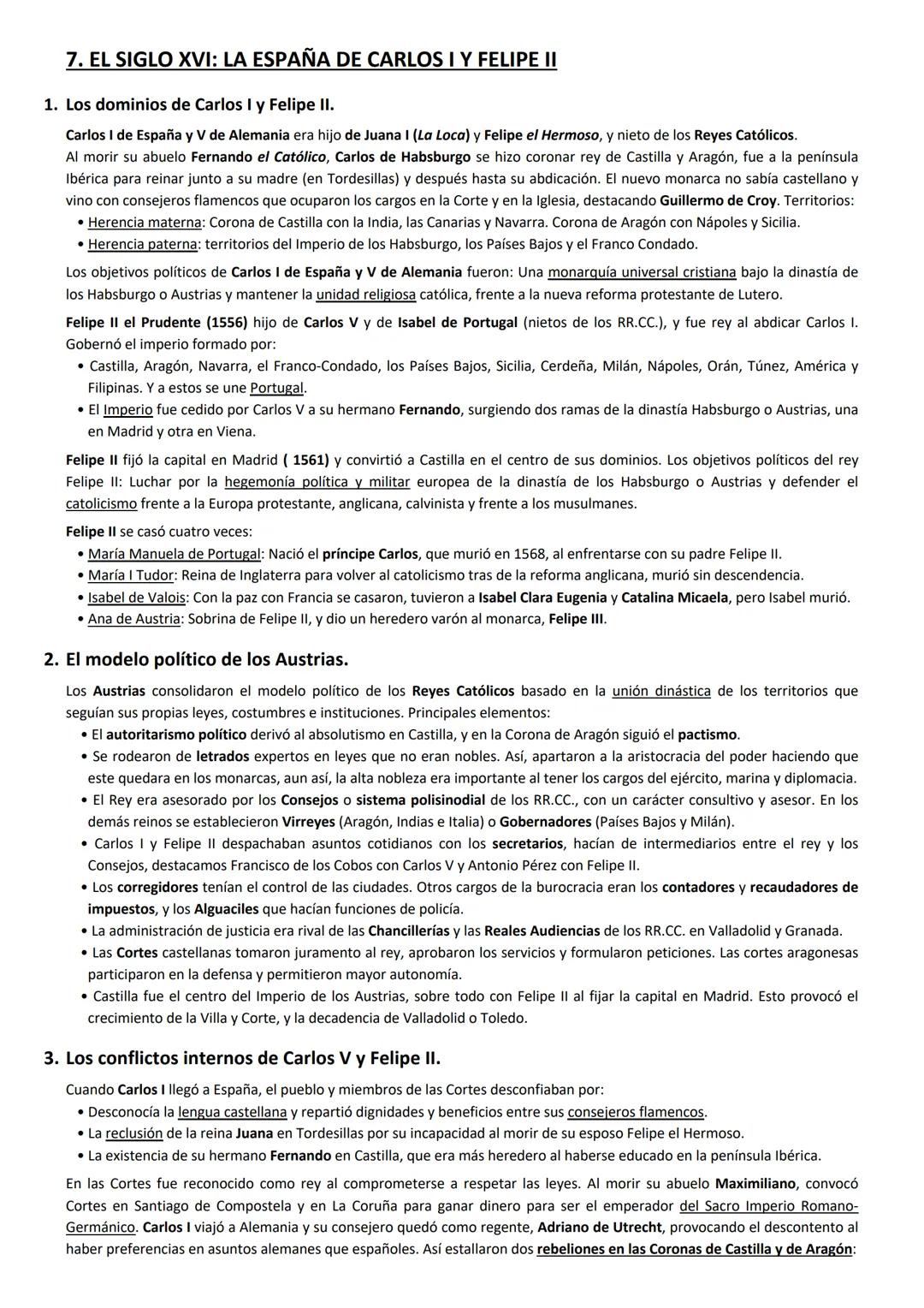 7. EL SIGLO XVI: LA ESPAÑA DE CARLOS I Y FELIPE II
1. Los dominios de Carlos I y Felipe II.
Carlos I de España y V de Alemania era hijo de J