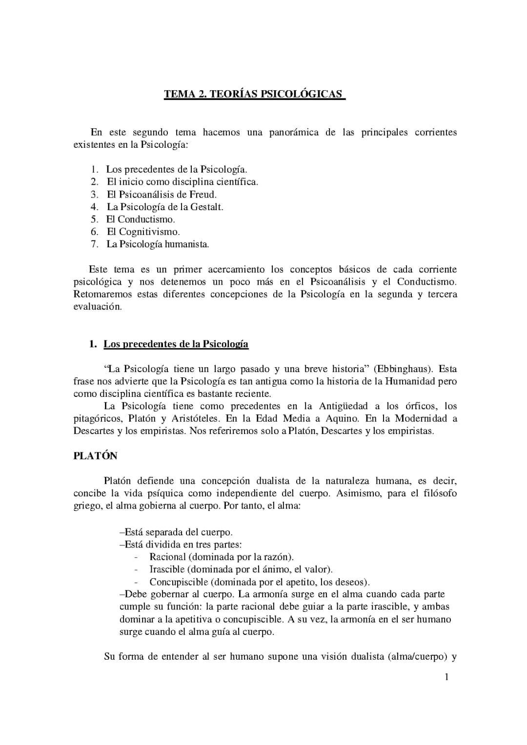 Tema 2 Psicologia - Teorias psicologicas 