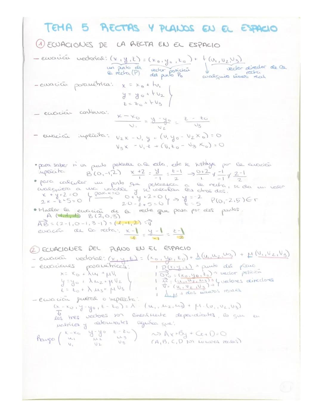 TEMA 5 RECTAS Y PLANOS EN EL ESPACIO
ECUACIONES DE
LA RECTA EN EL ESPACIO
ewación vectorial: (x, y, z) = (x₁, yo, to ) + +(0₁, U₂, U3)
vecto