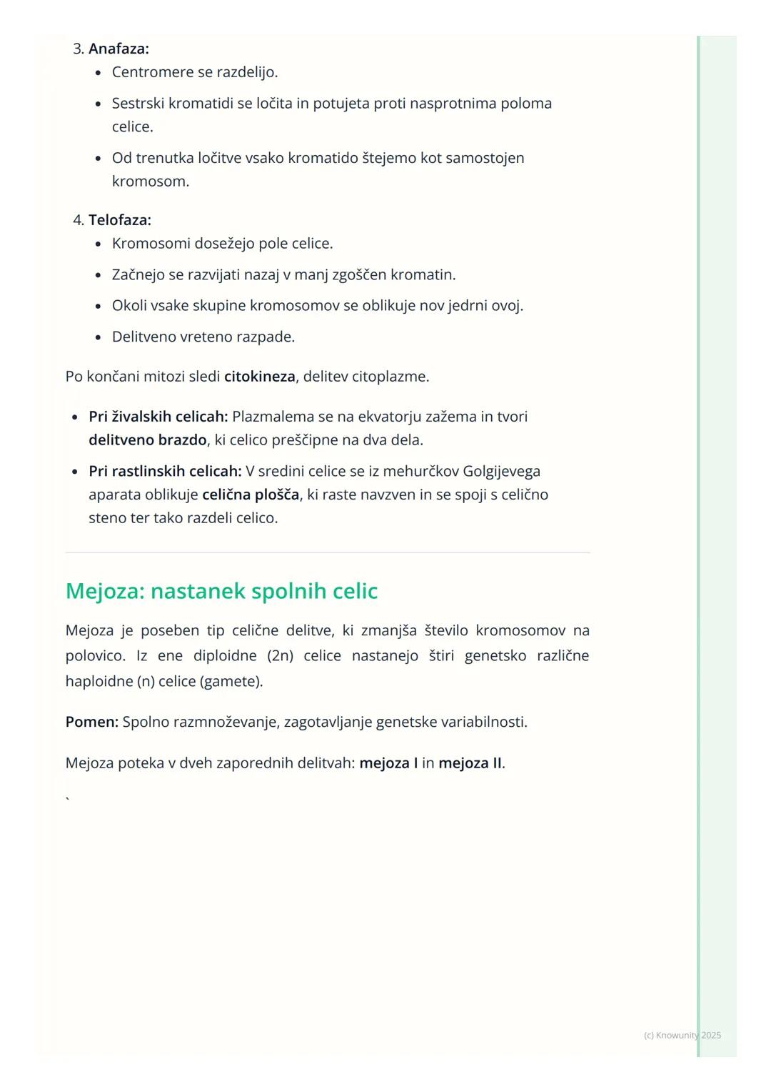 # Celični cikel in delitev celic

## Pregled celičnega cikla

Celični cikel je urejeno zaporedje dogodkov v življenju celice, ki vodi v njen