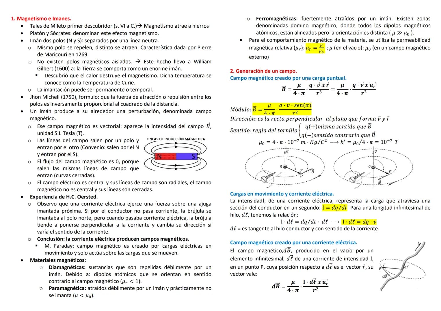 1. Magnetismo e Imanes.
●
●
●
●
Tales de Mileto primer descubridor (s. VI a.C.) → Magnetismo atrae a hierros
Platón y Sócrates: denominan es